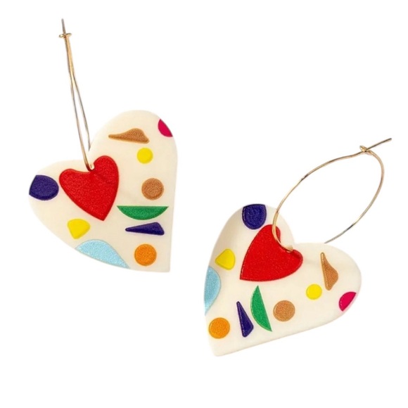 Whimsy_and_Rose Jewelry - Colorful Print Heart Pendant Hoop Earrings